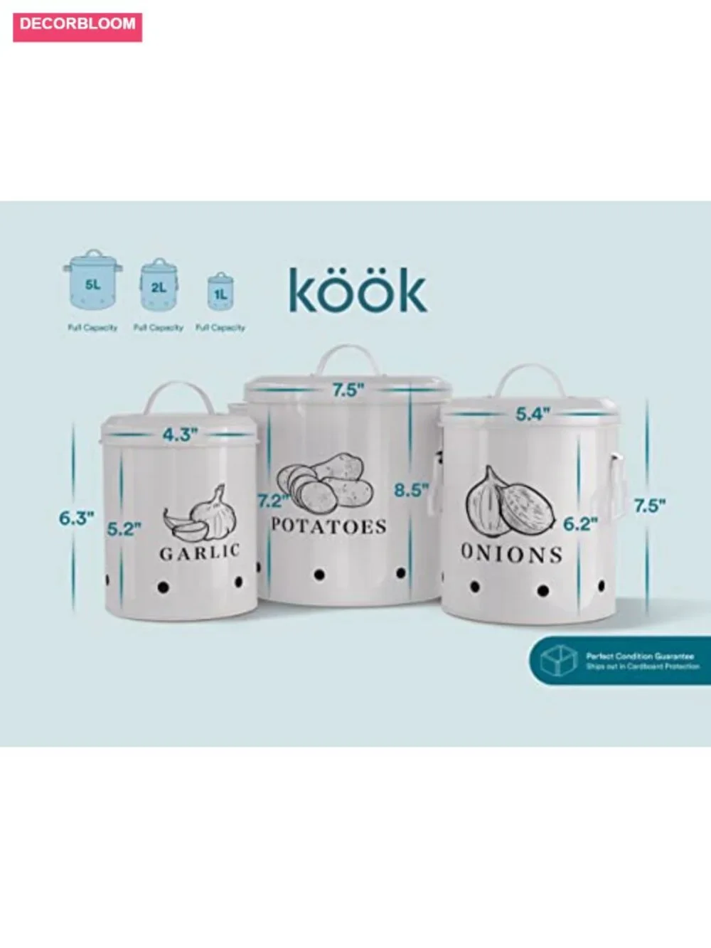 Rustic Farmhouse Metal Canisters with Ventilation Holes, 5L 2L 1L Set,